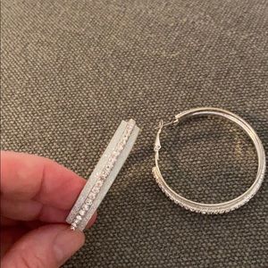 Silver/rhinestone large hoop earrings